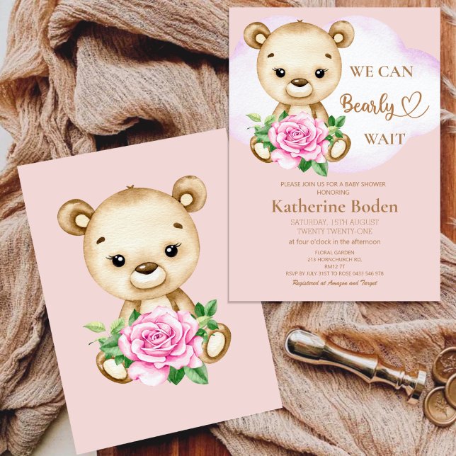 Invitación a Baby Shower de Chica de Oso de Teddy (Subido por el creador)