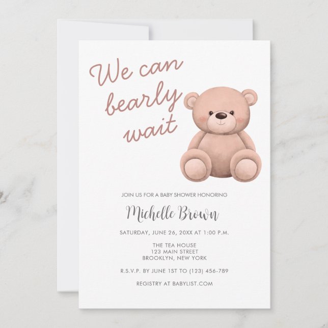 Invitación a Baby Shower de Chica de Oso de Teddy (Anverso)