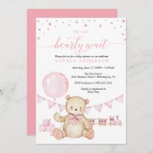 Invitación a Baby Shower de Chica de Oso de Teddy