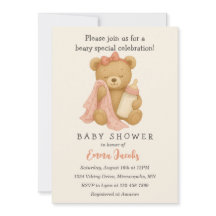 Invitación a Baby Shower de Chica de Oso de Teddy