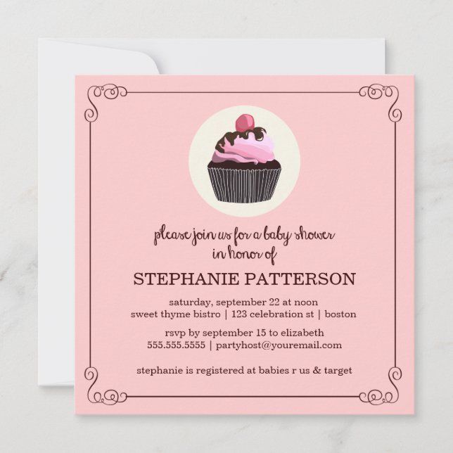 Invitación a Baby Shower de Chica de pastel de azú (Anverso)