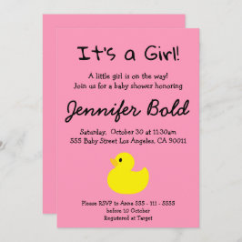 Invitación a Baby Shower de Chica de pato amarillo