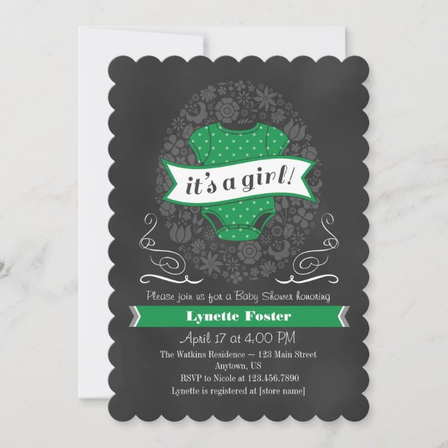 Invitación a Baby Shower de Chica de pizarra verde (Anverso)