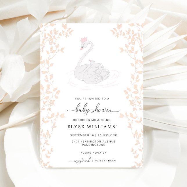 Invitación a Baby Shower de Chica de Princesa de S (Baby Shower Invitation Odette Swan )