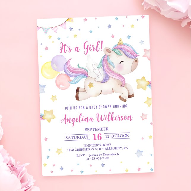 Invitación a Baby Shower de Chica de Rainbow Unico (Subido por el creador)