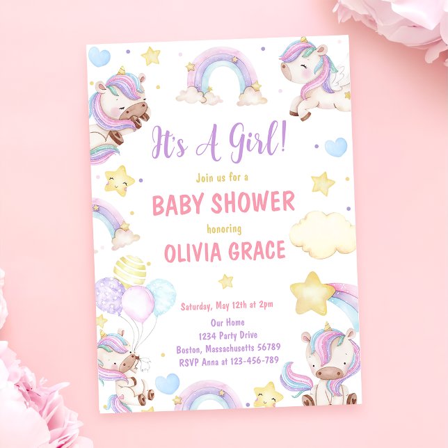 Invitación a Baby Shower de Chica de Rainbow Unico (Subido por el creador)