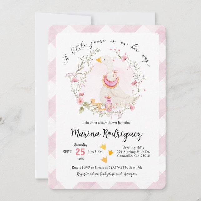 Invitación a Baby Shower de Chica de Silly Goose (Anverso)
