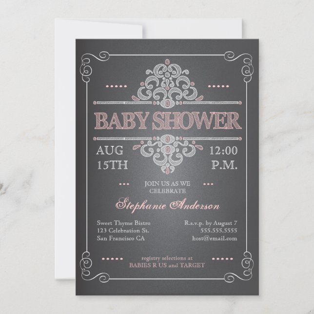 Invitación a Baby Shower de Chica de tablero de cu (Anverso)