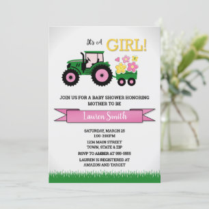 Invitación a Baby Shower de Chica de tractores, tr