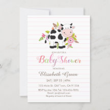 Invitación a Baby Shower de Chica de vaca floral r