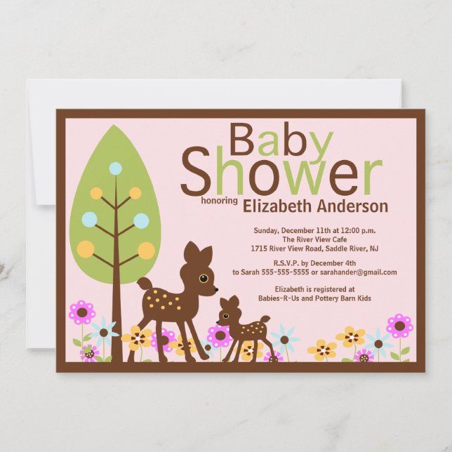 Invitación a Baby Shower de Chica de venado bebé (Anverso)