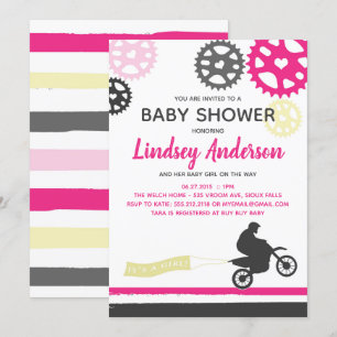 Invitación a Baby Shower de chica Dirt Bike