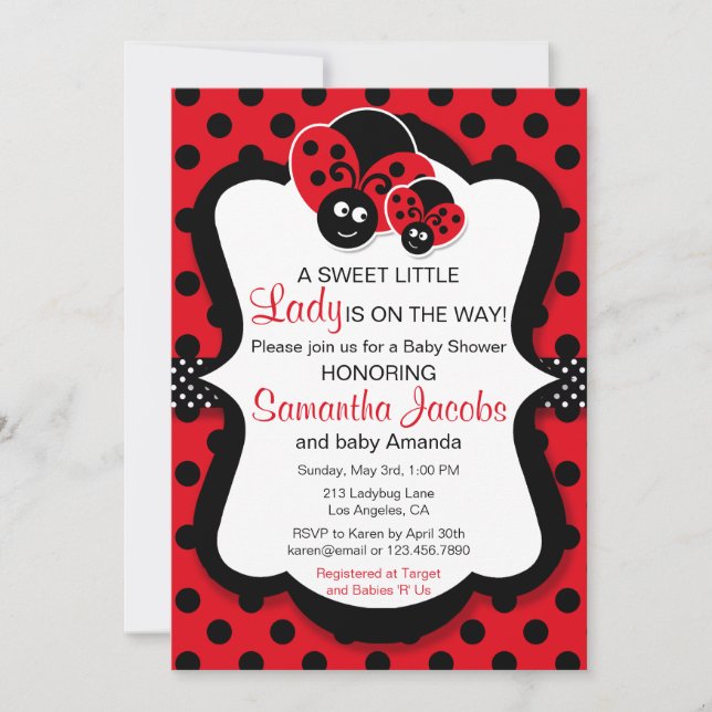 Invitación a Baby Shower de Chica dulce Ladybug (Anverso)