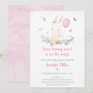 Invitación a Baby Shower de Chica Floral Bunny Pin