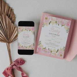 Invitación a Baby Shower de Chica Floral Rosa