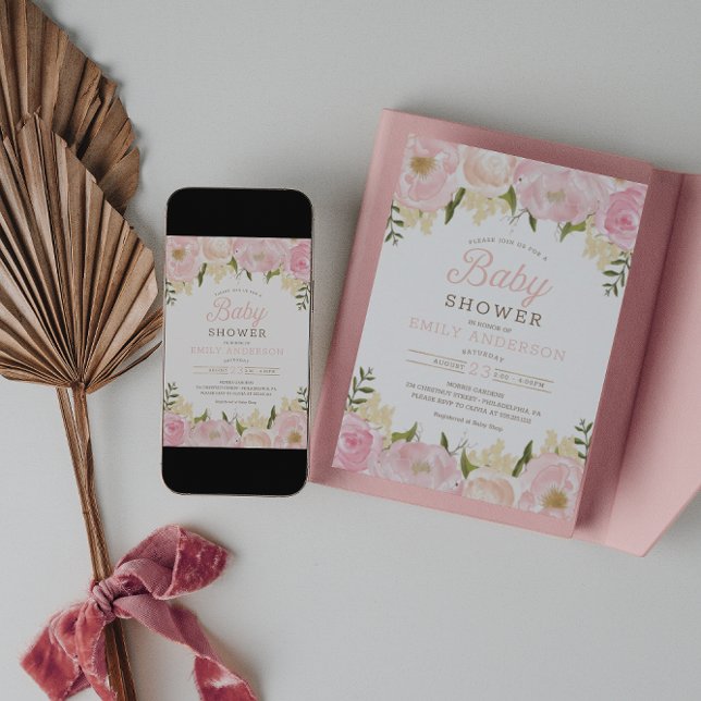 Invitación a Baby Shower de Chica Floral Rosa (Subido por el creador)