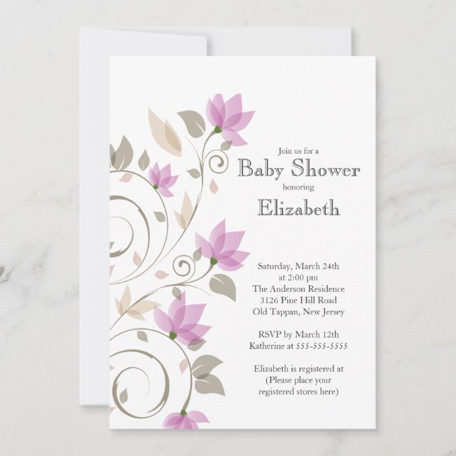 Invitación a Baby Shower de Chica floral rosado mo (Anverso)