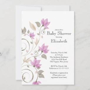 Invitación a Baby Shower de Chica floral rosado mo