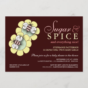 Invitación a Baby Shower de Chica gemelo con azúca