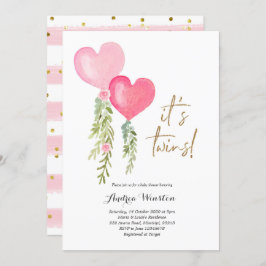 Invitación a Baby Shower de Chica gemelo con globo