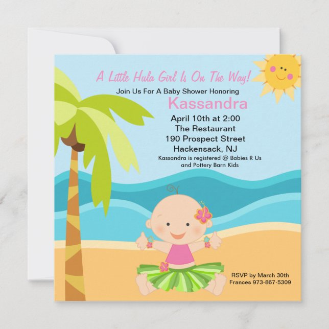 Invitación a Baby Shower de Chica Hula, bebé lindo (Anverso)