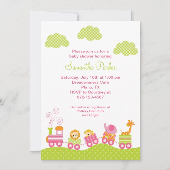 Invitación a Baby Shower de chica Jungle Safari Tr (Anverso)