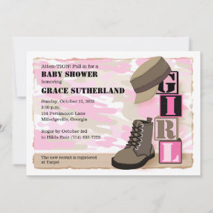 Invitación a Baby Shower de Chica militar