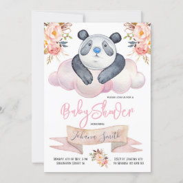 Invitación a Baby Shower de chica Panda Pink Flora