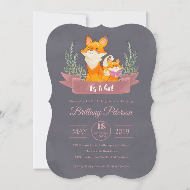 Invitación a Baby Shower de Chica Pink Woodland Fo (Anverso)