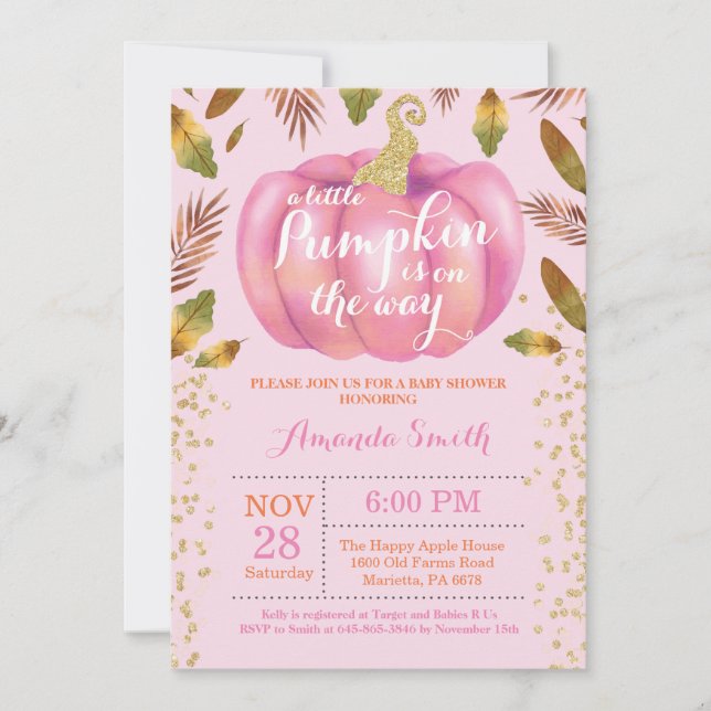 Invitación a Baby Shower de Chica Pumpkin Fall (Anverso)