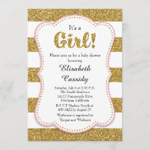 Invitación a Baby Shower de Chica Purpurina Gold