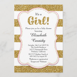 Invitación a Baby Shower de Chica Purpurina Gold