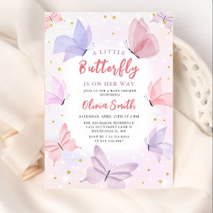 Invitación a Baby Shower de Chica rosa de mariposa