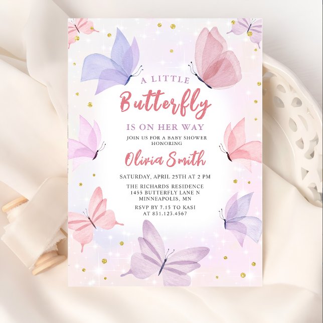 Invitación a Baby Shower de Chica rosa de mariposa (Subido por el creador)