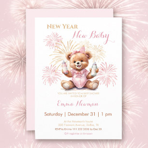 Invitación a Baby Shower de Chica rosado de Año Nu