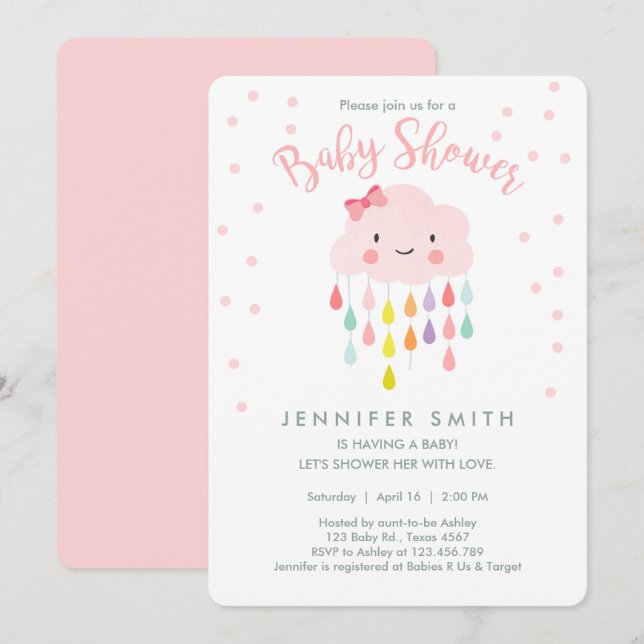 Invitación a Baby Shower de Chica rosado en las nu (Anverso / Reverso)