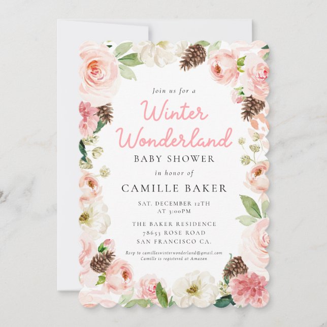 Invitación a Baby Shower de Chica rosado Winter Wo (Anverso)