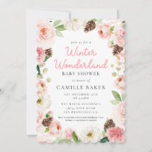 Invitación a Baby Shower de Chica rosado Winter Wo