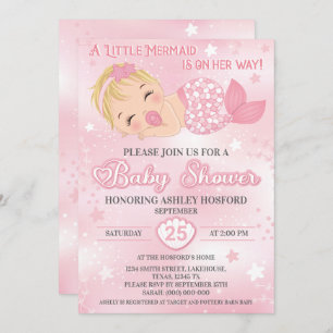Invitación a Baby Shower de Chica rubio   Sirena p