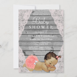 Invitación a Baby Shower de Chica Rústico de encaj