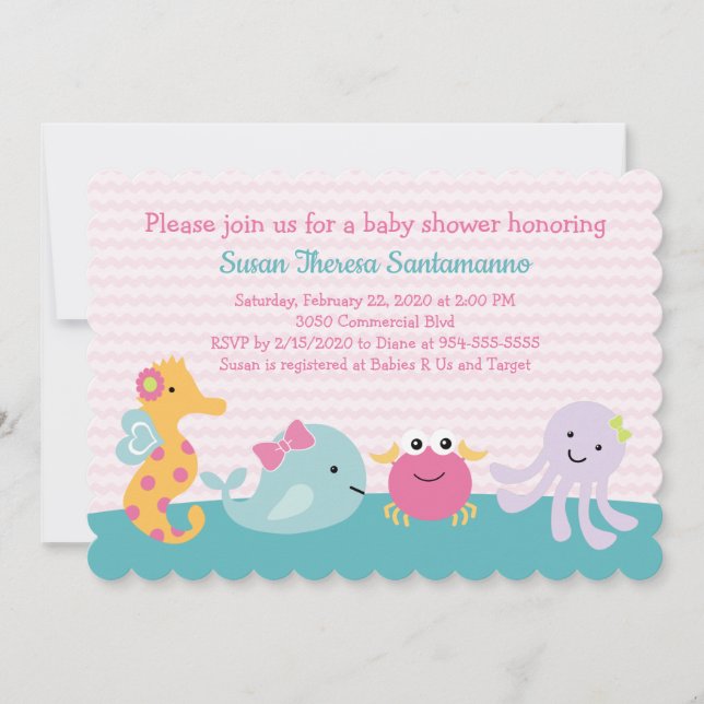 Invitación a Baby Shower de chica Sea Animals Ocea (Anverso)