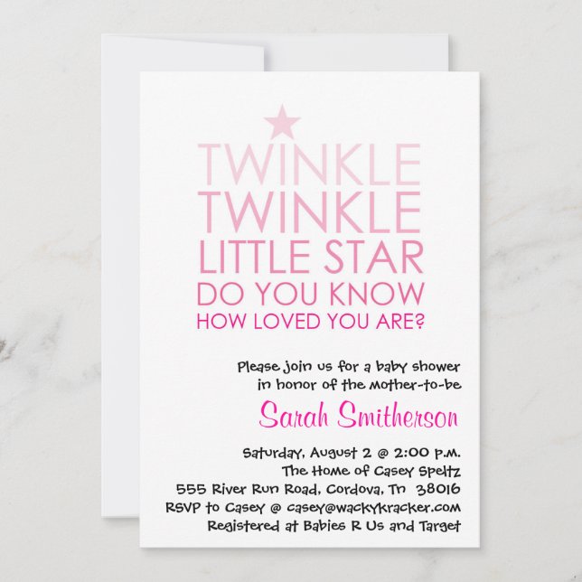 Invitación a Baby Shower de Chica Twinkle (Anverso)