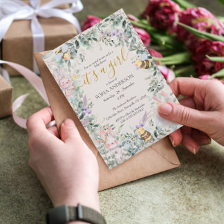 Invitación a Baby Shower de chica Woodland Cute An