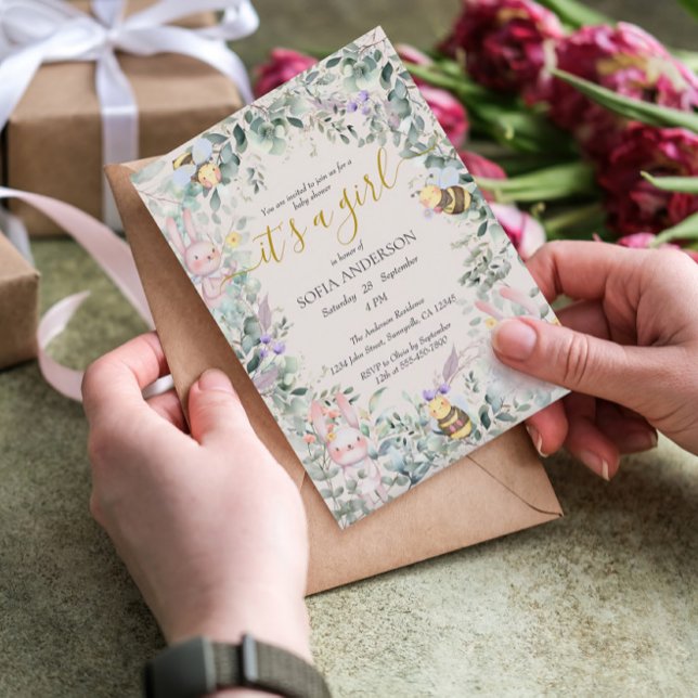 Invitación a Baby Shower de chica Woodland Cute An (Subido por el creador)