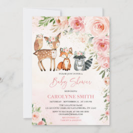 Invitación a Baby Shower de chica Woodland Floral