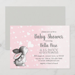 Invitación a Baby Shower de Chicas conejitos rosad