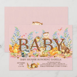 Invitación a Baby Shower de Chicas de animales de 