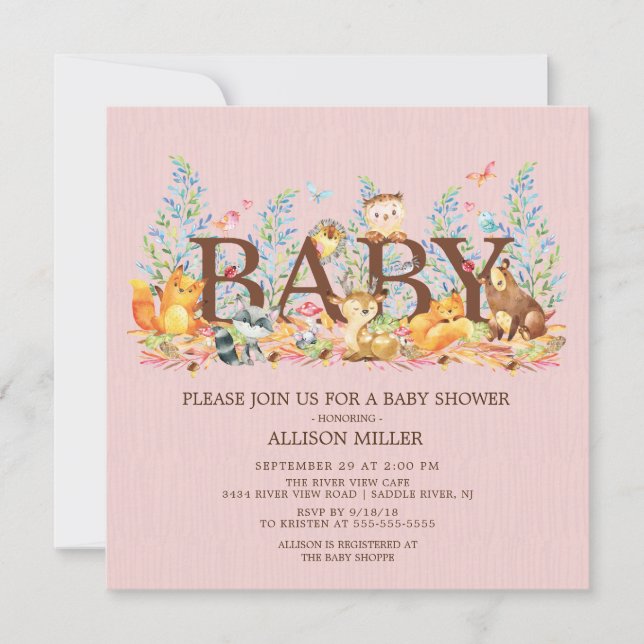 Invitación a Baby Shower de Chicas de animales de  (Anverso)