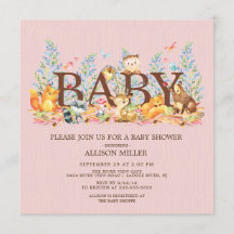 Invitación a Baby Shower de Chicas de animales de 