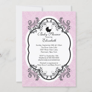 Invitación a Baby Shower de Chicas de Damasco Rosa